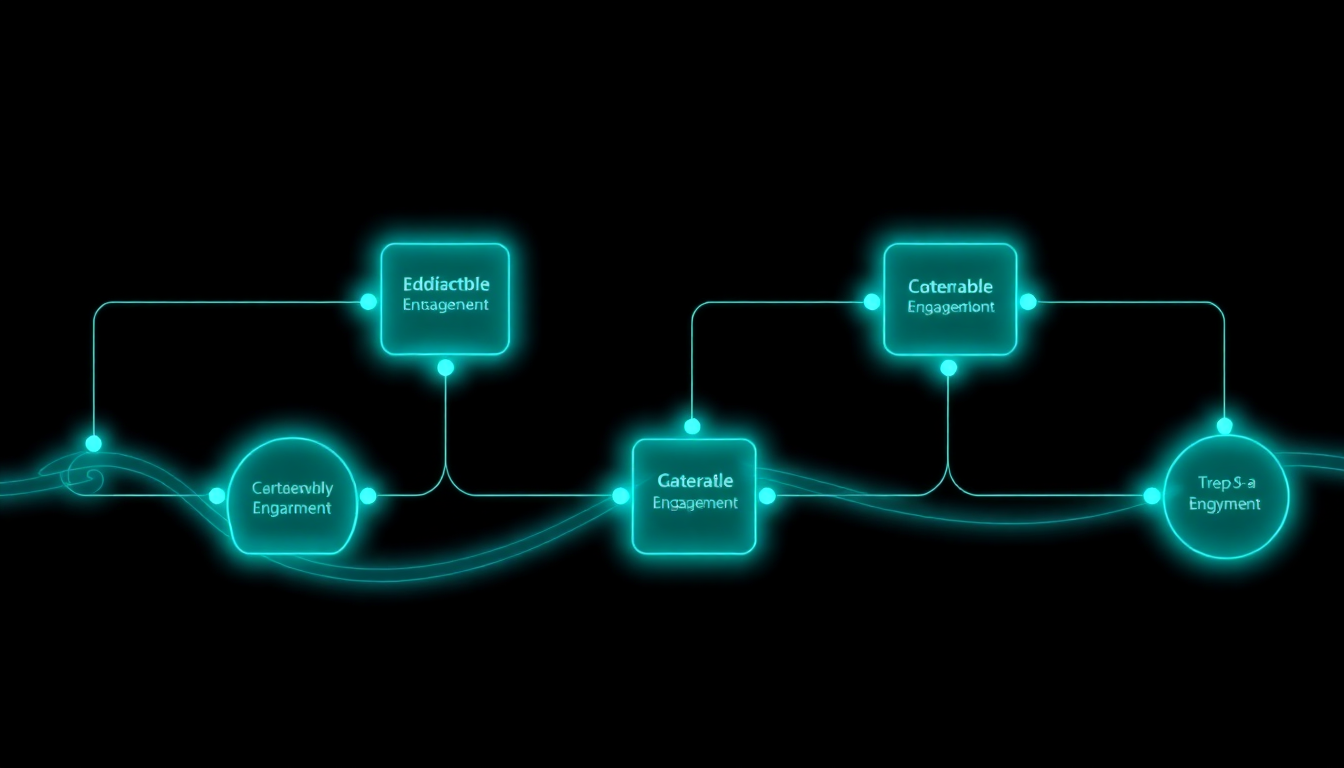 Abstract glowing teal workflow path with sequential connected process nodes