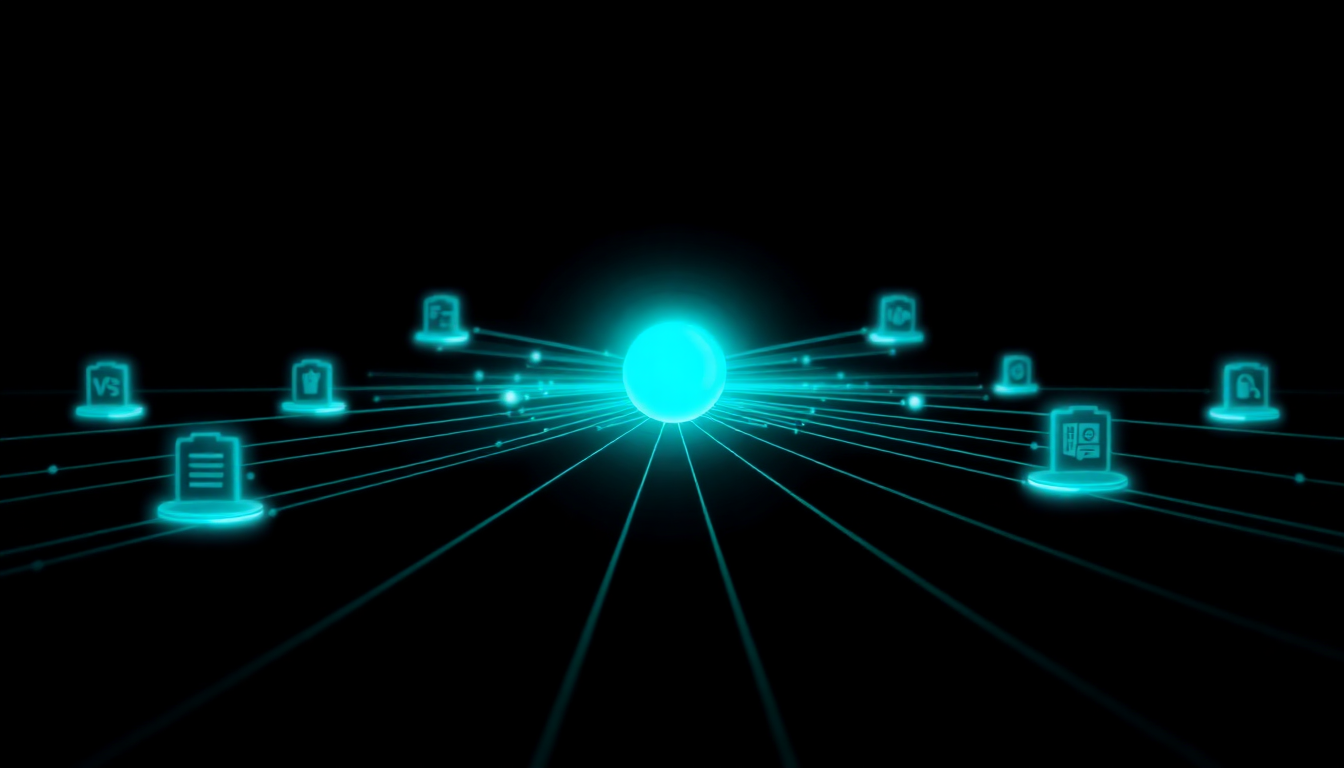 Abstract visualization of forecast signals flowing into enterprise operational workflows