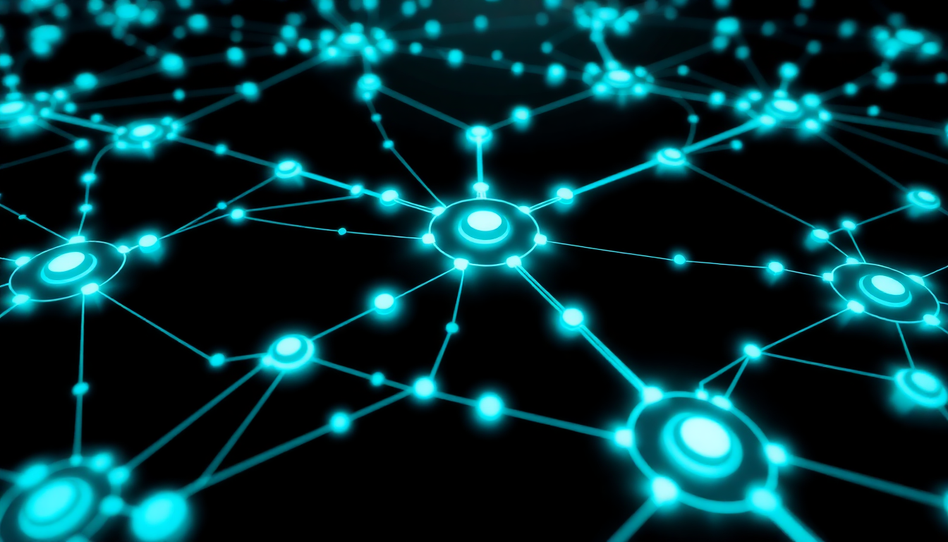 Abstract glowing cyan hub-and-spoke network representing modular structured learning pathways on a black background