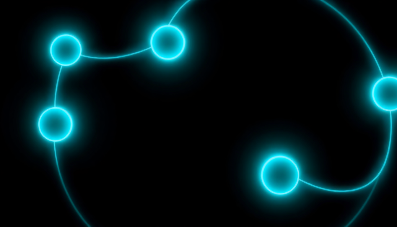 Abstract glowing cyan nodes connected in a continuous looping cycle on a black background, representing an iterative learning process