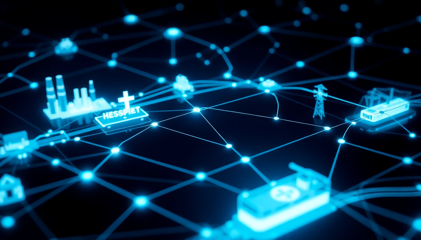 Abstract visualization of an operational intelligence network connecting multiple industries through a unified Palantir Foundry data layer