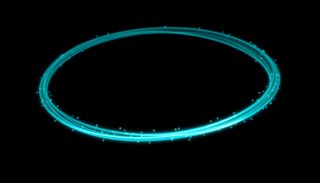 Abstract glowing cyan spiral representing a continuous operational workflow on black background