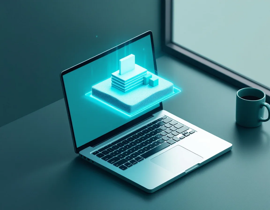 Laptop with a floating sandbox workspace representing the free Palantir AIP Developer Tier