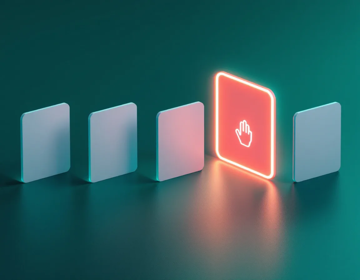 Row of AIP agent tool cards with one high-risk Action card glowing red behind a hand-shaped confirmation symbol