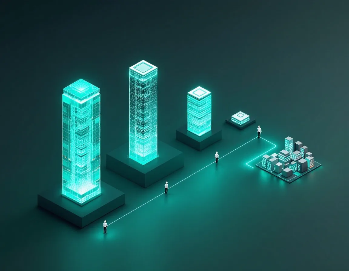 Engineers flowing from several AI and platform companies toward customer buildings, showing 2026 forward deployed engineer demand