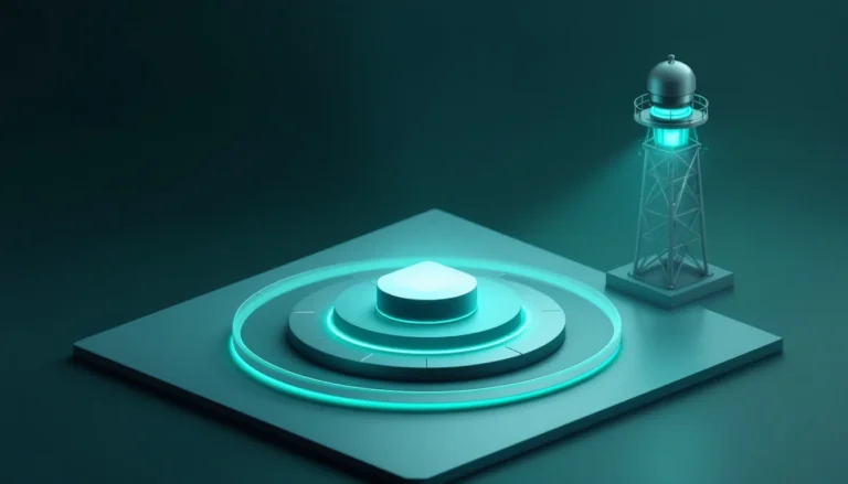 Palantir Foundry MLOps shown as a deployed model on a platform watched by a monitoring lighthouse