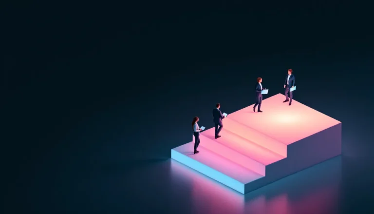 Palantir Foundry training and certification shown as a team climbing three steps toward a lit platform