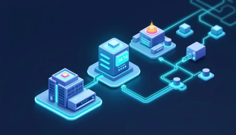 Palantir Pipeline Builder illustrated as source systems flowing through transform machines into linked Ontology objects