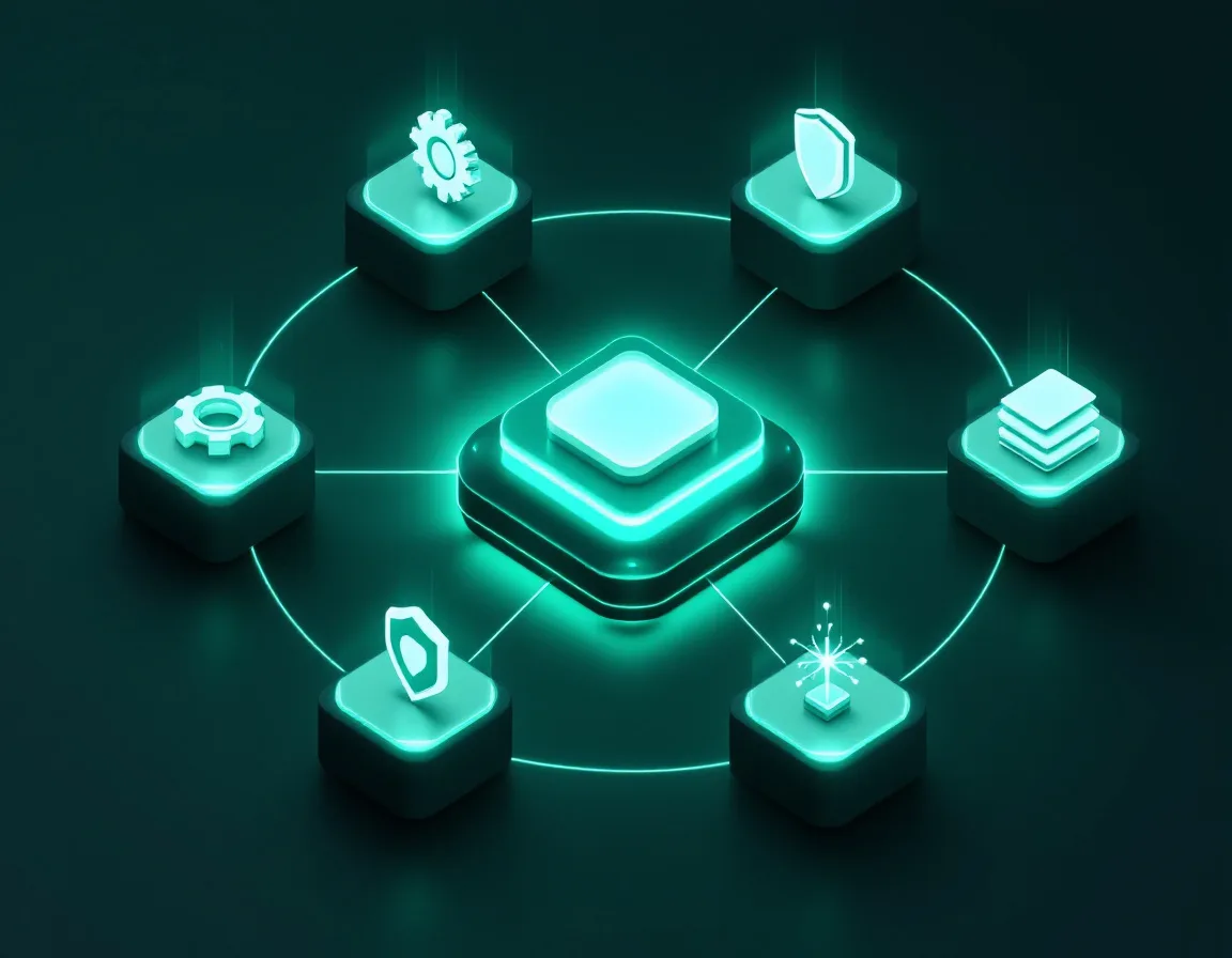Palantir AIP components such as Logic, Chatbot Studio, Analyst, and Evals arranged around a central platform hub